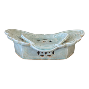 Vintage Chinese Porcelain Celadon Opium Butterfly Pillow 12.25" W
