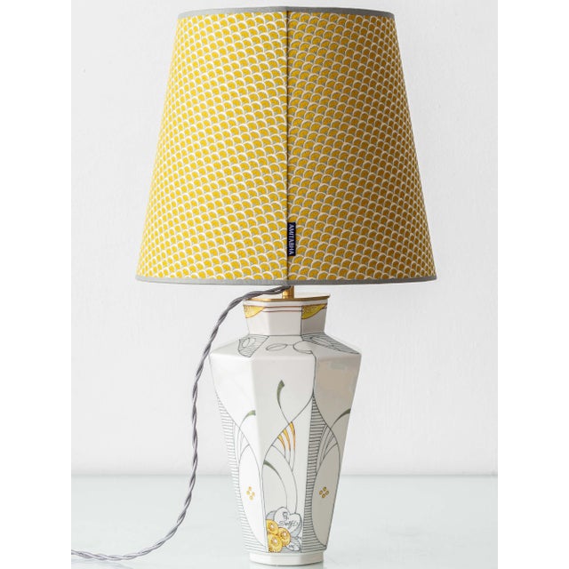 Metal Art Deco Ceramic Table Lamp with New Jacquard Lampshade by Royal Delft For Sale - Image 7 of 18