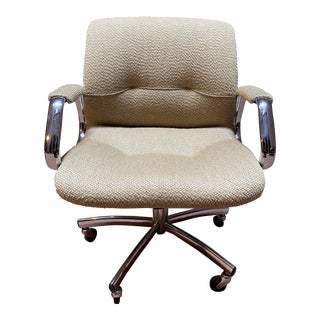 1980s Vintage Steelcase 454 Upholstered Chrome Arm Office Chair For Sale