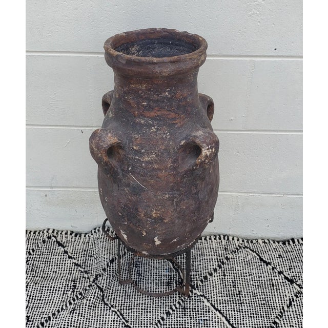 Coffee 1950s Vintage Brown Moroccan Jar / Vase, Iron Base Included For Sale - Image 8 of 8