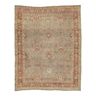 1900s Antique Persian Tabriz Blue Wool Rug With Allover Floral Pattern For Sale