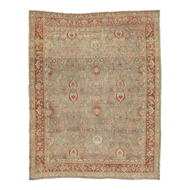1900s Antique Persian Tabriz Blue Wool Rug With Allover Floral Pattern For Sale