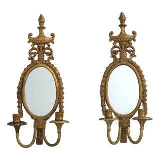 Pair of Maitland Smith Neoclassical Brass Candelabra Sconces For Sale