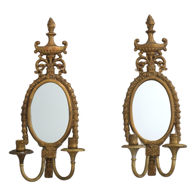 Pair of Maitland Smith Neoclassical Brass Candelabra Sconces For Sale