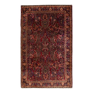 Red Antique Sarouk Farahan Persian Scatter Wool Rug For Sale