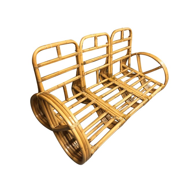 1940s Restored Mid-Century Rattan 3-Strand Full Pretzel 3-Seat Sectional Sofa For Sale - Image 5 of 7