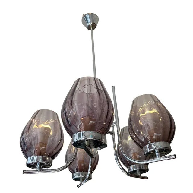 Mid-Century Modern Art Deco 5-Light Chandelier, 1950s For Sale - Image 3 of 9