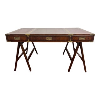 Late 20th Century Midcentury Campaign Style Partners Desk For Sale