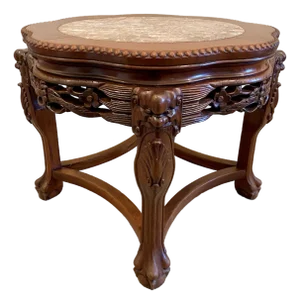 Late 20th Century Asian Marble and Wood Plant Stand