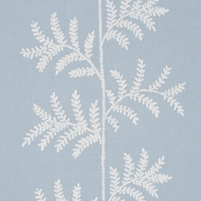 Contemporary Schumacher Eloise Embroidery Wallpaper In Sky For Sale - Image 3 of 4