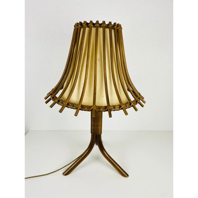1960s Midcentury Teak and Rattan Table Lamp, circa 1970 For Sale - Image 5 of 12