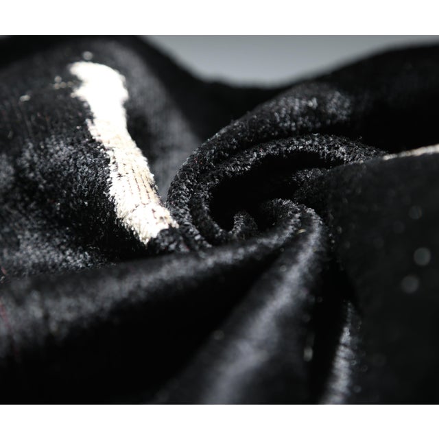 Handmade Black Silk Velvet Pillow 20x20 – Minimalist Modern Designer Cushion For Sale - Image 4 of 8
