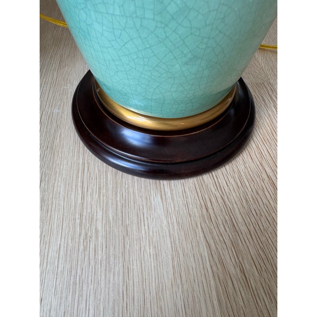 Wood Pair of Frederick Cooper Celadon Crackle Glazed Ceramic Urn Lamps, Late 20th Century For Sale - Image 7 of 12