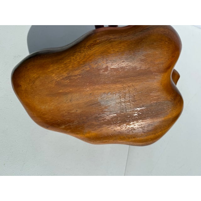 Vintage Teak Oak Leaf Salad Bowl With Tongs For Sale - Image 4 of 11
