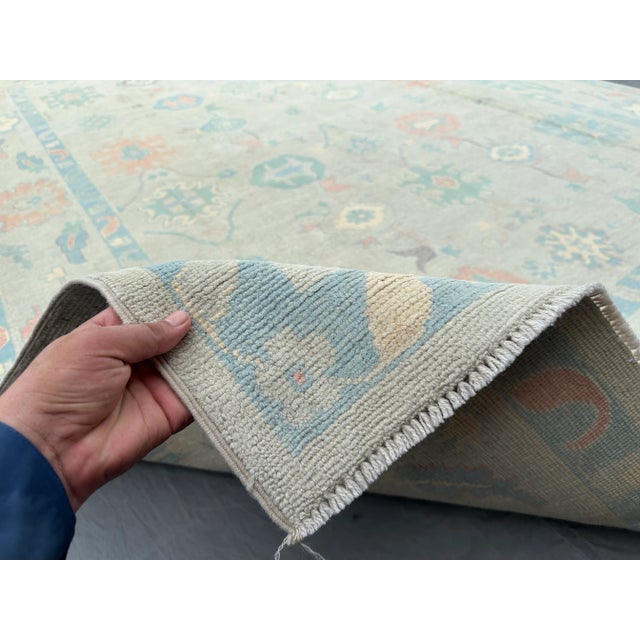 Textile Faded Oushak Wool Rug – Ivory/Blue – 8′9″ × 12′0″ For Sale - Image 7 of 9