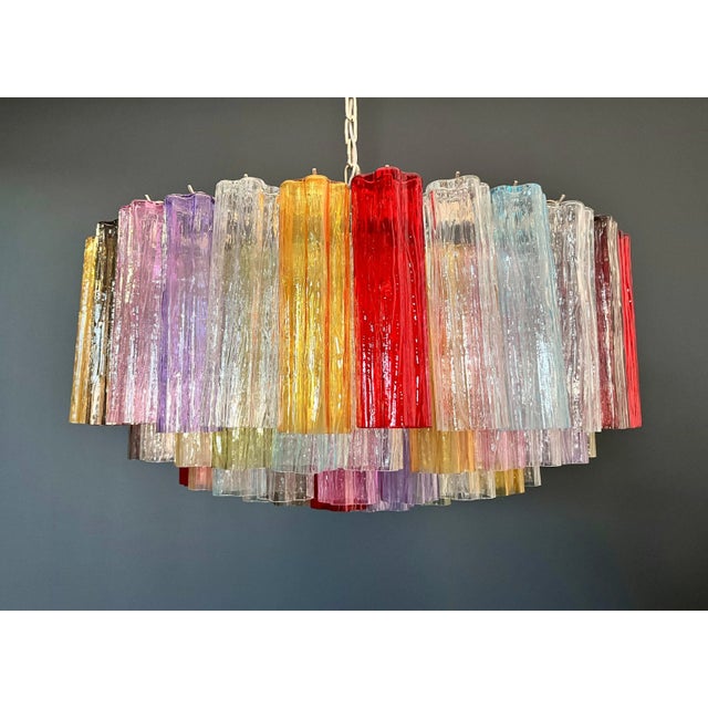 Large Murano Glass Chandelier with 101 Multicolored Tube Glasses, 1990s For Sale - Image 16 of 16