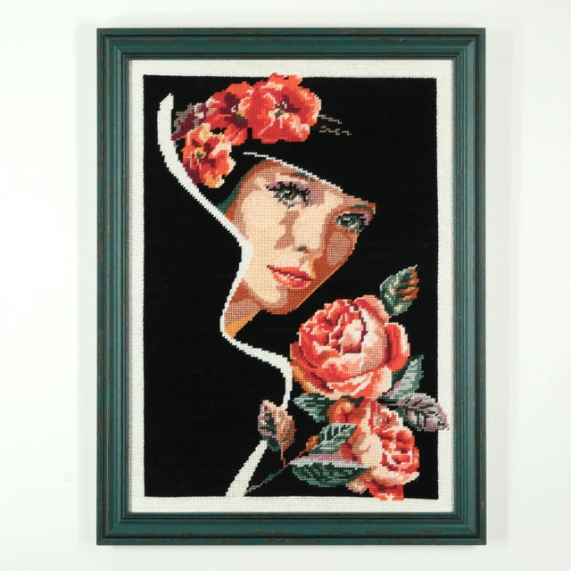 Framed “The Smell of Roses” Needlepoint. For Sale - Image 4 of 4