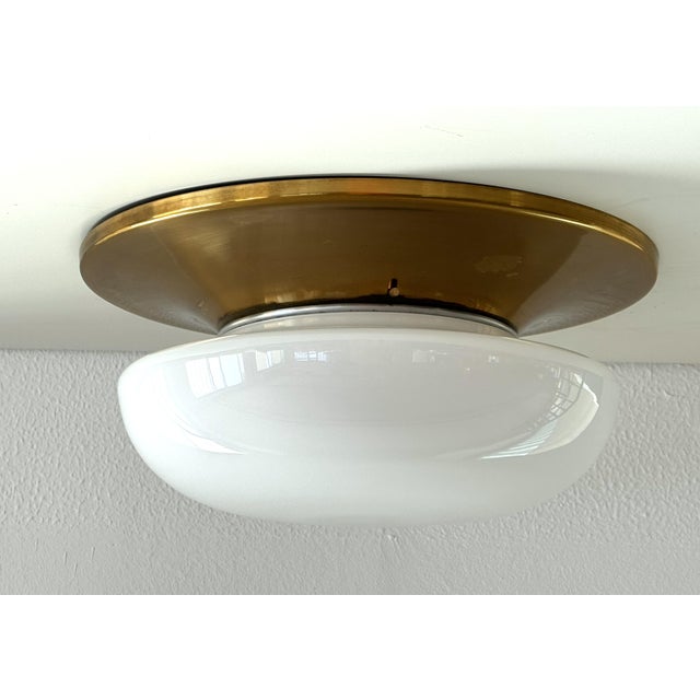 Mid-Century Italian Brass and Glass Flush Mount Light, 1960s For Sale - Image 4 of 16