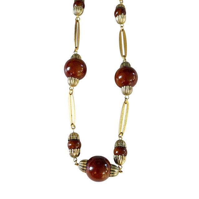 Vintage Elegant Gold-Tone and Brown Beads Necklace 18.5" H For Sale - Image 4 of 8