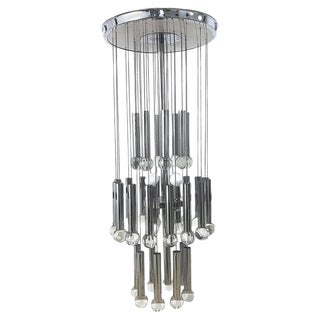 Italian Chrome and Glass Chandelier by Gaetano Sciolari, 1970s For Sale