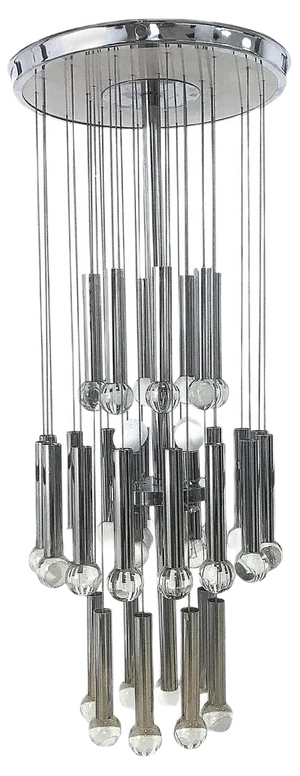 Italian Chrome and Glass Chandelier by Gaetano Sciolari, 1970s