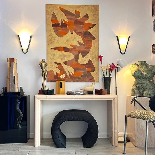 Postmodern Frosted Glass and Hammered Iron Wall Sconces For Sale - Image 4 of 13