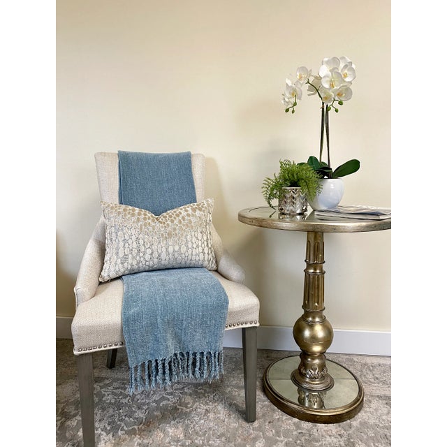 Oyster Cream & Light Gold Velvet Throw Pillow For Sale In New York - Image 6 of 7