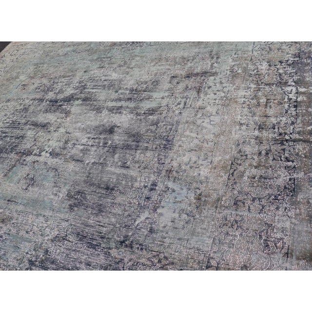 Distressed Vintage Persian Rug With Abstract Design in Blue, Green & Gray & White For Sale - Image 17 of 17