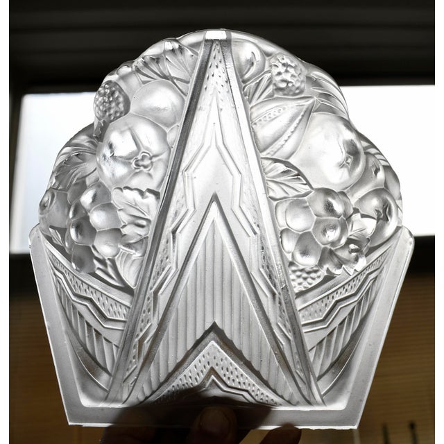Silver Pair of 1930s French Art Deco Floral Frosted Glass Wall Sconces - 3 Pairs Available For Sale - Image 8 of 10