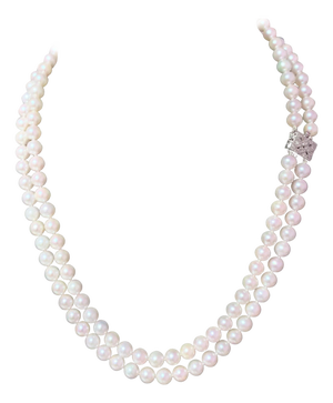 Diamond Akoya Pearl 2-Strand Necklace 18k Gold Certified