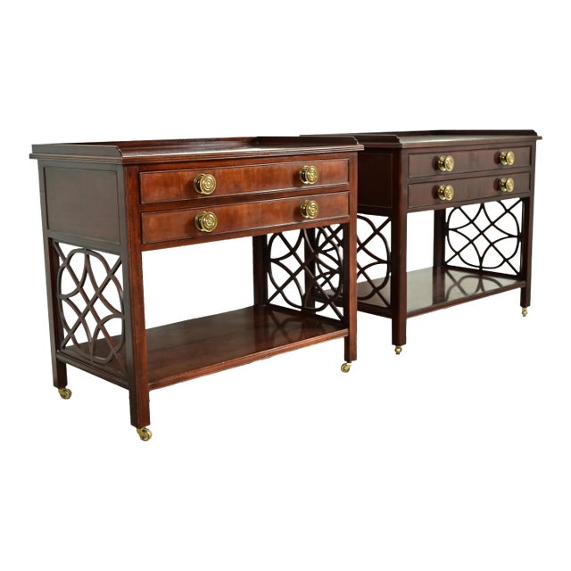 Baker Furniture Historic Charleston Chippendale Carved Mahogany Rolling Buffet Servers, Pair For Sale