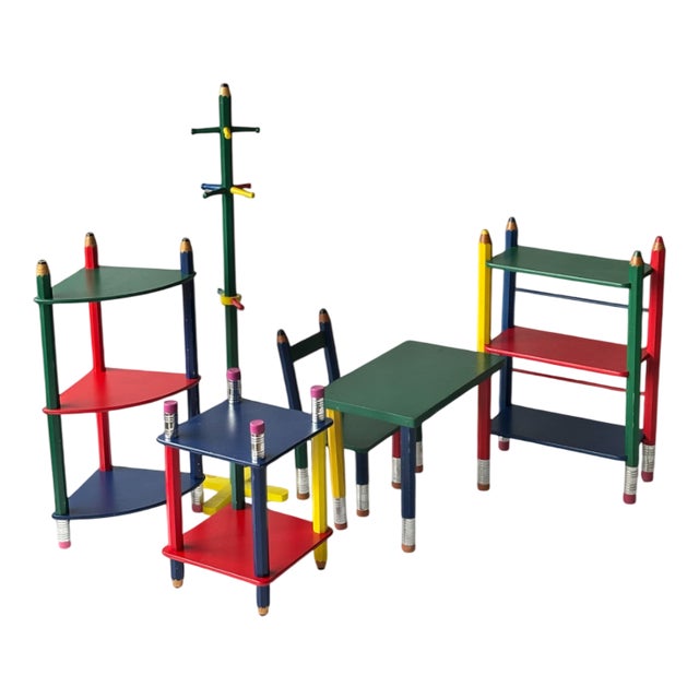 Children's Pencil Furniture Set by Pierre Sala, 1980, Set of 6 For Sale