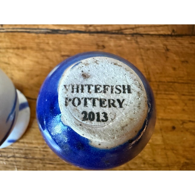 Ceramic Pair of Mini Blue & White Studio Pottery Vases, Whitefish Pottery For Sale - Image 7 of 7