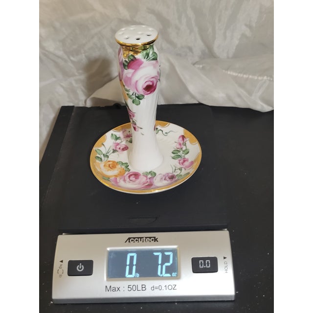 1960s Limoges Porcelain Hatpin Holder Gold Trim Floral Hand-Painted For Sale - Image 13 of 13