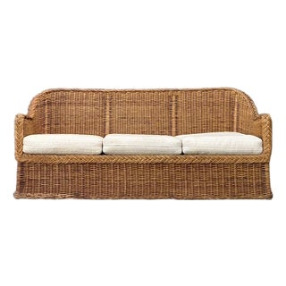 Vintage Boho Braided Rattan Sofa For Sale