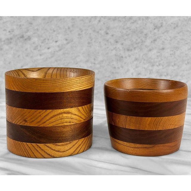 Mid-Century Modern Mid-Century Turned Walnut Stripped Nesting Bowls - A Pair For Sale - Image 3 of 8