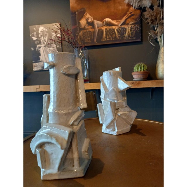 Ceramic Contemporary Cubist Sculpture Ceramic Vase For Sale - Image 7 of 8