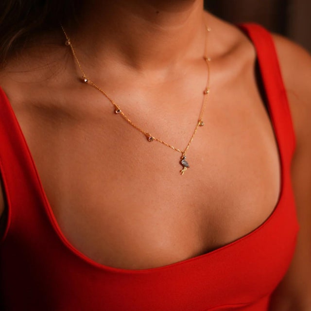 Diamond Flamingo Elegance Gold Chain Necklace For Sale - Image 4 of 8