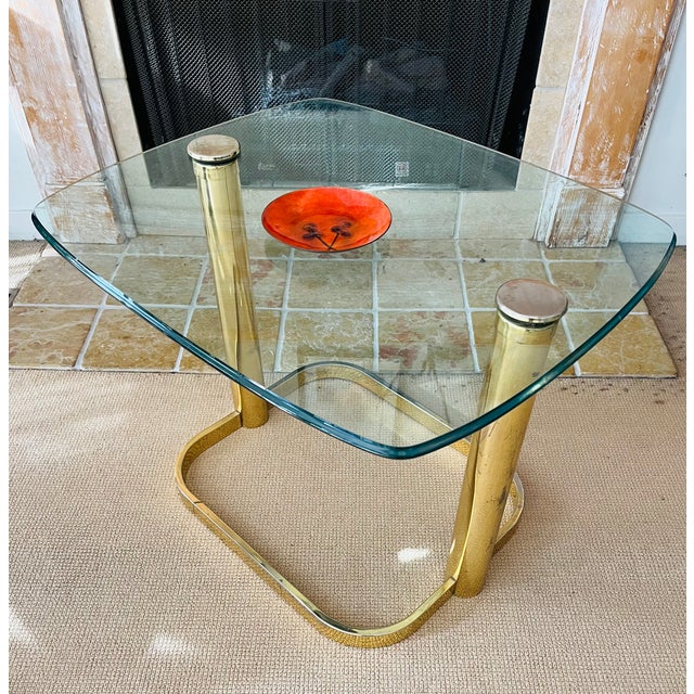 Brass Mid Century Glam Hollywood Regency Pace Collection Side/ Coffee Table Brass and Glass For Sale - Image 8 of 13