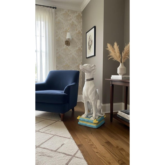 Ceramic Vintage Italian Style Life-Size Majolica Greyhound on Tasseled Pillow For Sale - Image 7 of 8