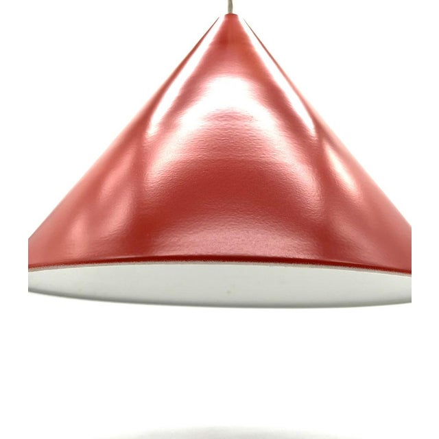 Mid-Century Modern Vintage Scandinavian Cone Pendant Lamp in Red Enamel & Ceramic in the style of Louis Poulsen, 1960s For Sale - Image 3 of 15