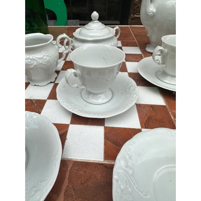 Contemporary 1970s White Ceramic Detailed Tea Set- 15 Pieces For Sale - Image 3 of 6
