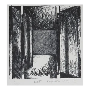 1979 Abstract Geometric Black and White Lithograph