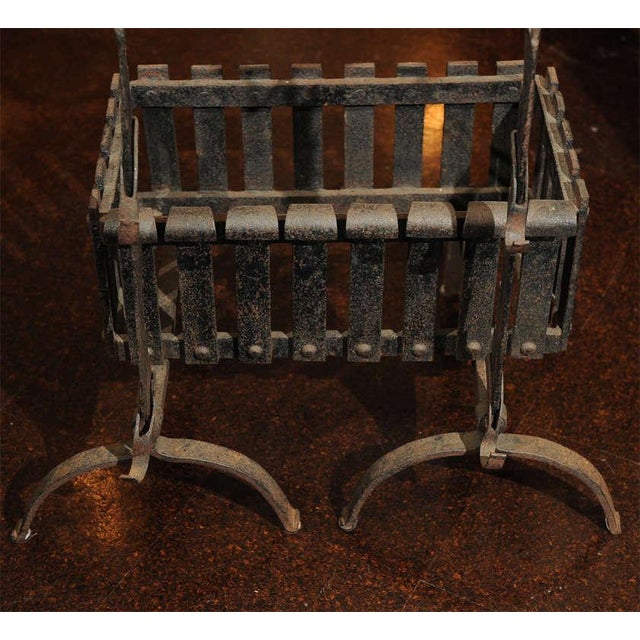 English 1880 English Iron Firedogs With Log Basket For Sale - Image 3 of 7