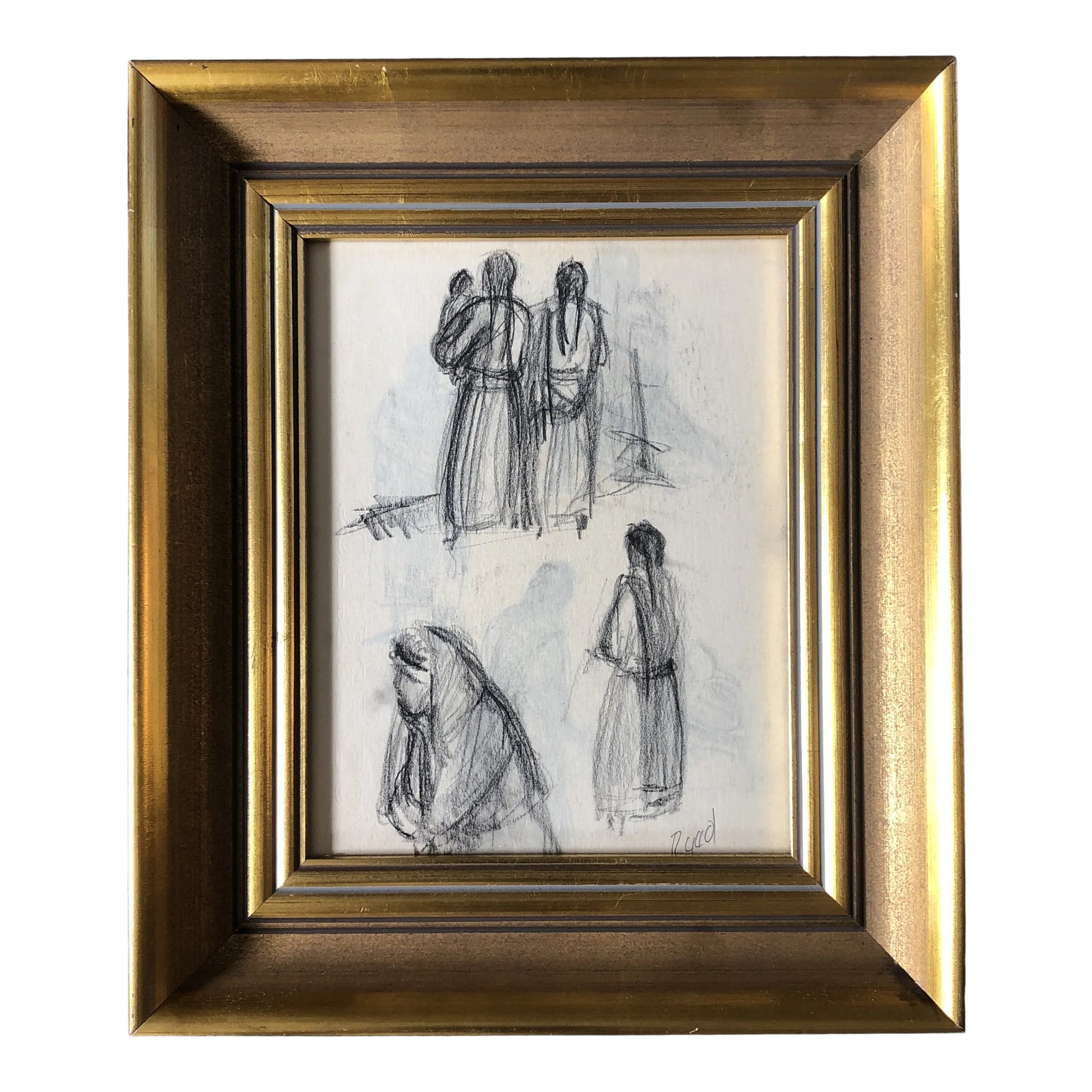 Original Vintage Eleanor Reed Native American Indian Charcoal Study ...