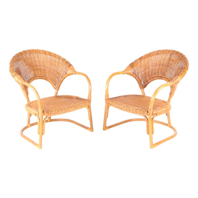 Set of Wicker Armchairs, 1970s For Sale