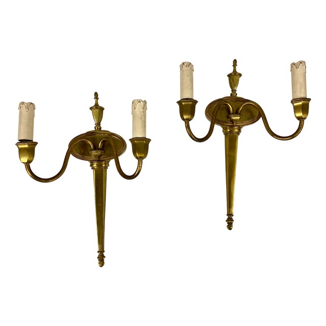 Antique Double Arm Wall Lights in Bronze, 1930, Set of 2 For Sale