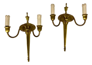 Antique Double Arm Wall Lights in Bronze, 1930, Set of 2