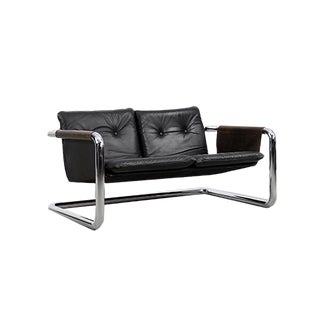 Vintage Bauhaus Tubular Metal & Leather Sofa, 1950s For Sale