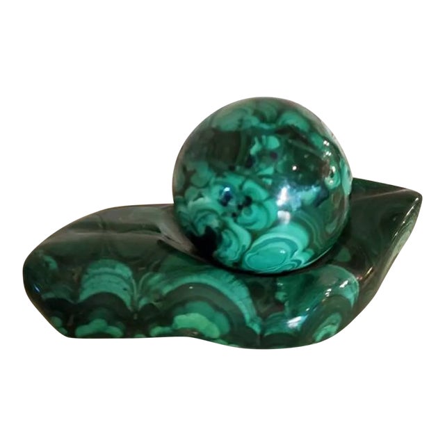 Malachite Carved Vide Poche Stones - a Pair For Sale